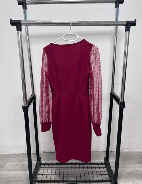 Bordó Shein mini ruha tüll ujjakkal – S (EU 36)