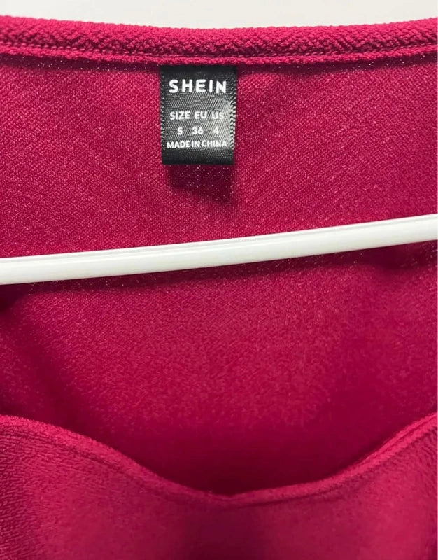Bordó Shein mini ruha tüll ujjakkal – S (EU 36)
