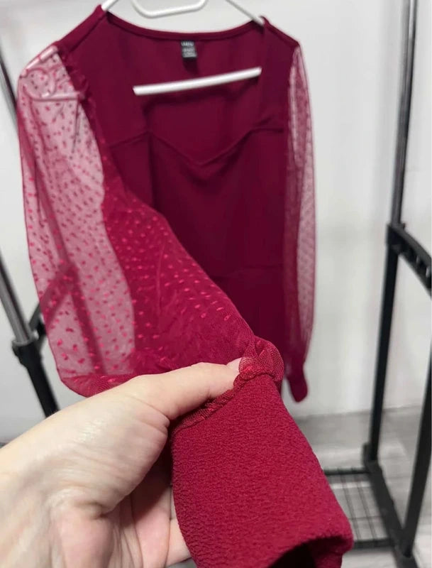 Bordó Shein mini ruha tüll ujjakkal – S (EU 36)