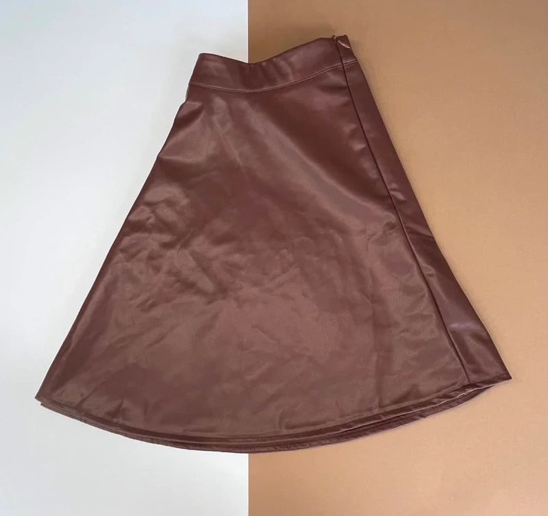Shein barna műbőr A-vonalú szoknya – L méret