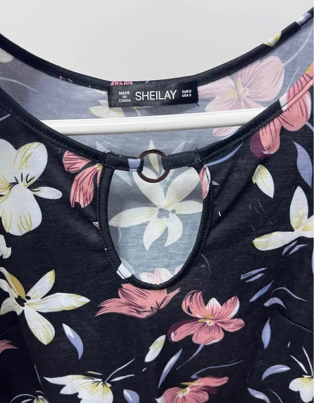 Shein -Sheilay - sötétkék virágos nyári miniruha – ujjatlan, S méret (EUR S)