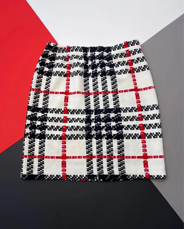 Shein fehér-fekete-piros kockás mini szoknya – 11-12Y méret