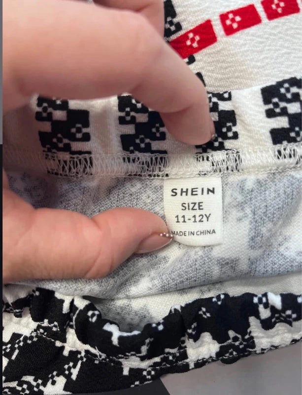 Shein fehér-fekete-piros kockás mini szoknya – 11-12Y méret