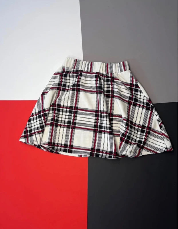 Shein fehér-fekete-bordó kockás harang mini szoknya – XS / EU 34