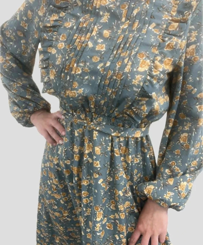 Shein kék sárga virágmintás maxi ruha – S