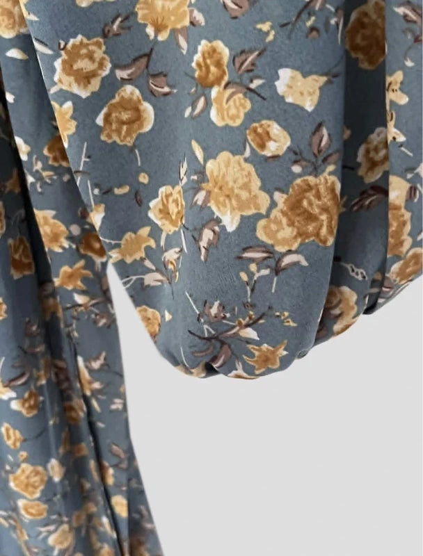 Shein kék sárga virágmintás maxi ruha – S