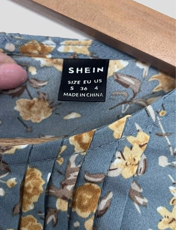 Shein kék sárga virágmintás maxi ruha – S