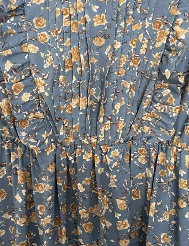Shein kék sárga virágmintás maxi ruha – S