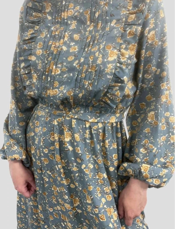 Shein kék sárga virágmintás maxi ruha – S