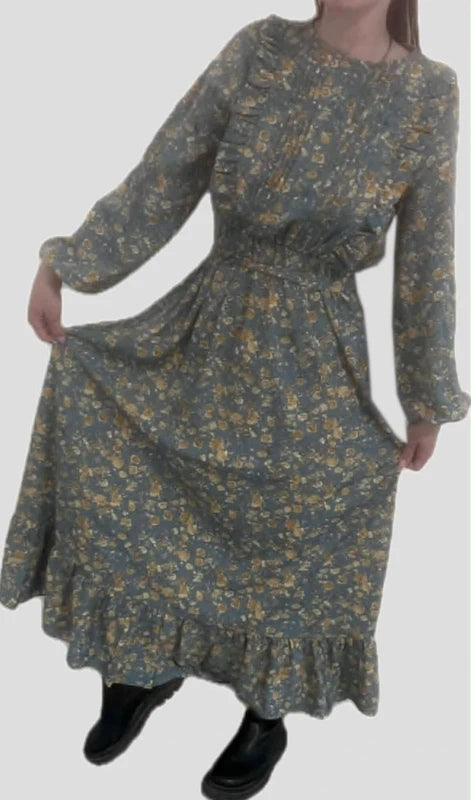 Shein kék sárga virágmintás maxi ruha – S