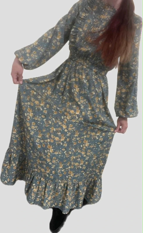 Shein kék sárga virágmintás maxi ruha – S
