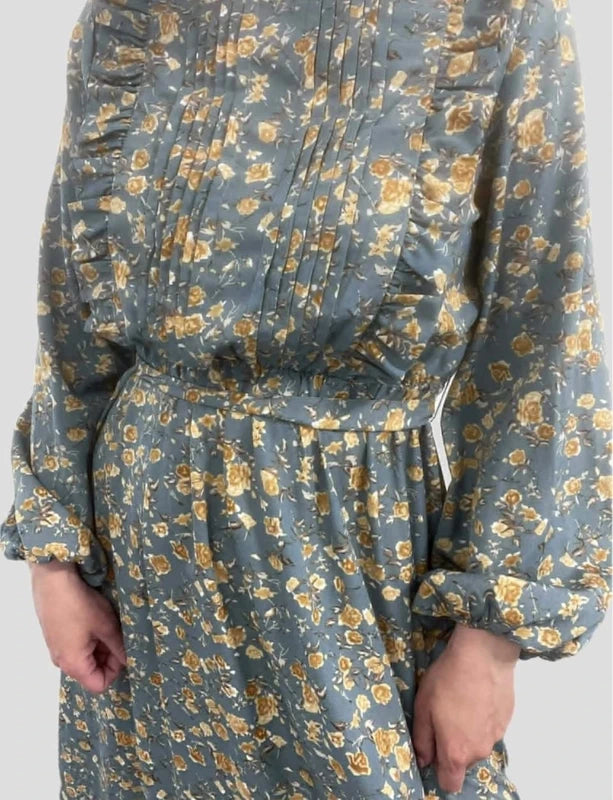 Shein kék sárga virágmintás maxi ruha – S