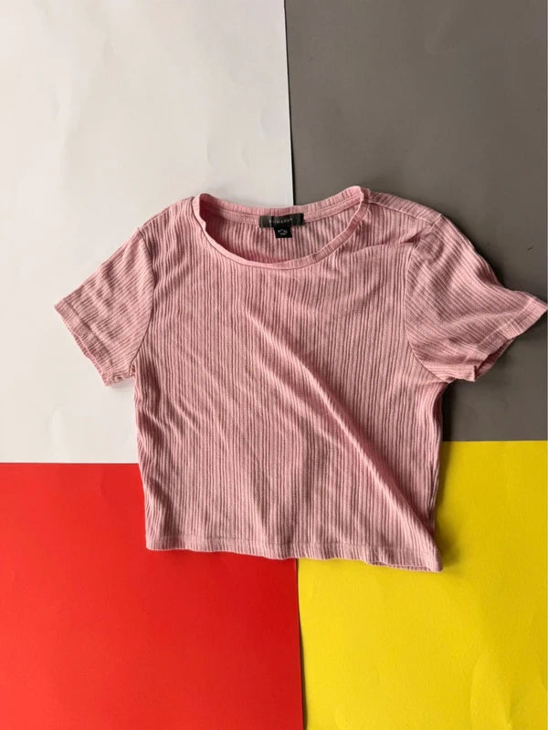 Primark púderrózsaszín bordázott crop top  M