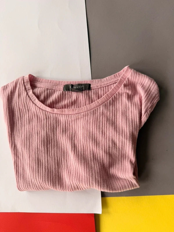 Primark púderrózsaszín bordázott crop top  M