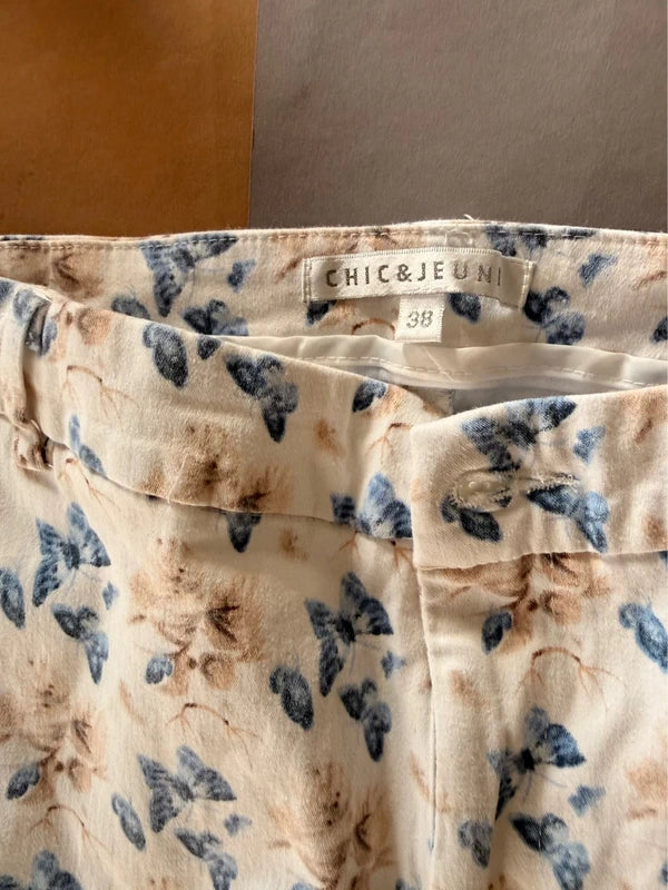 Chic&Jeune krém / kék mintás női farmer – 38