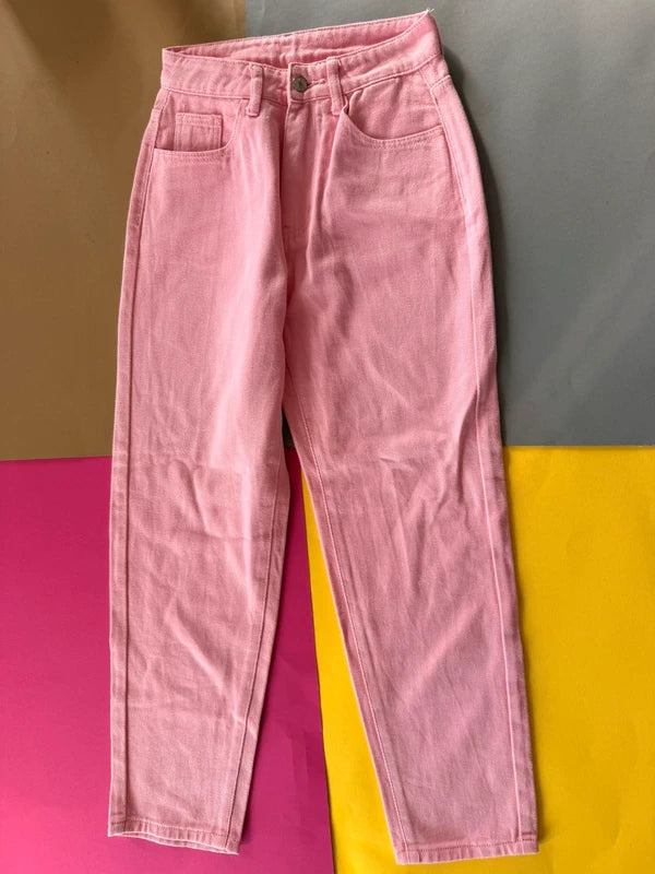 SHEIN pasztell rózsaszín mom fit farmer – Petite XXS
