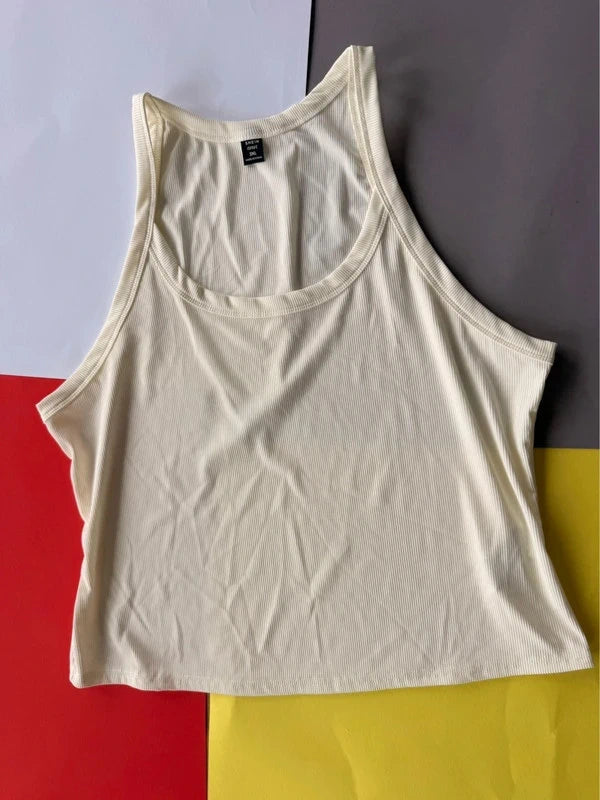 Shein Curve krémszínű bordázott top – 3XL