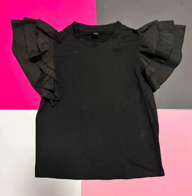 Shein fekete fodros ujjú női felső – S