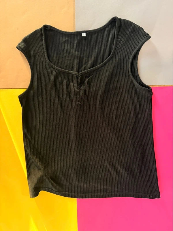 Shein fekete bordázott női top – M