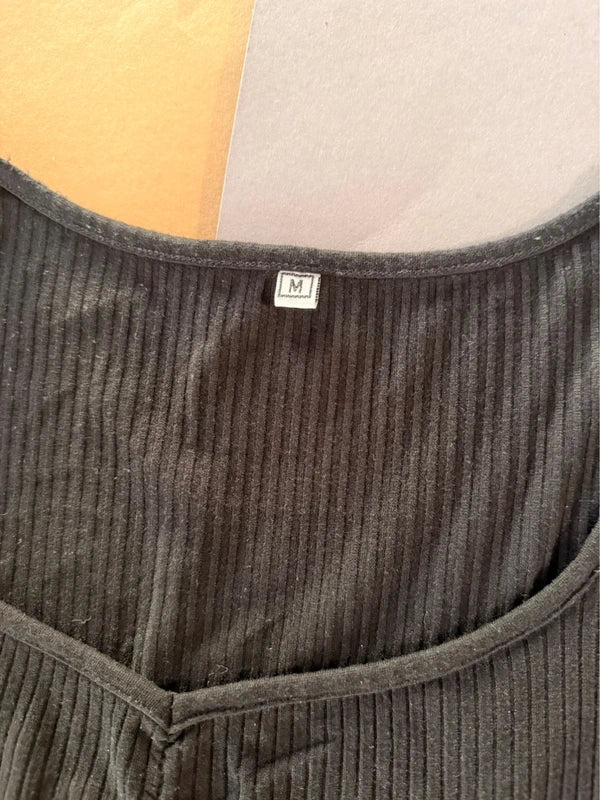 Shein fekete bordázott női top – M