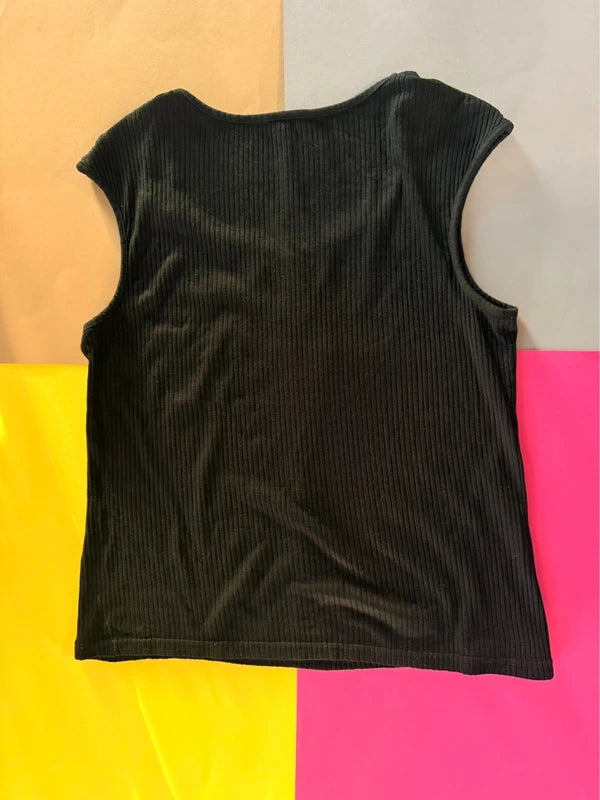 Shein fekete bordázott női top – M
