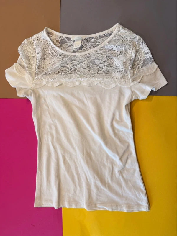H&M fehér csipkés női póló – S