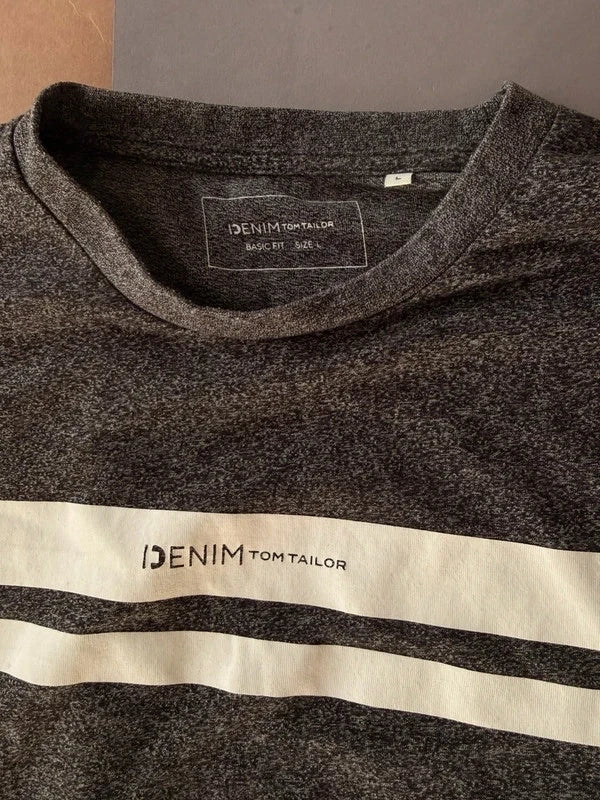 Tom Tailor Denim férfi póló sötétszürke / fehér L
