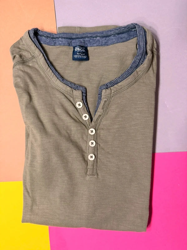 17&CO férfi henley póló – olívazöld XXL