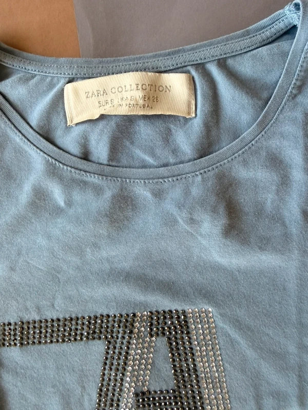 Zara Collection női póló világoskék strasszöves S