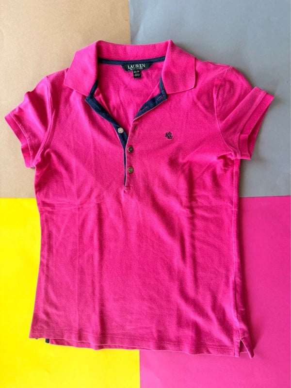 Ralph Lauren női galléros póló – pink / sötétkék XS