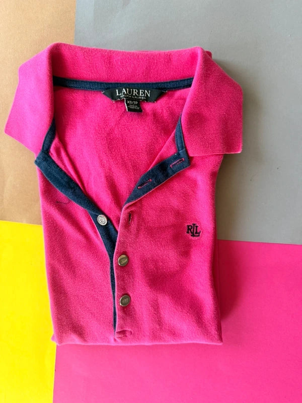 Ralph Lauren női galléros póló – pink / sötétkék XS