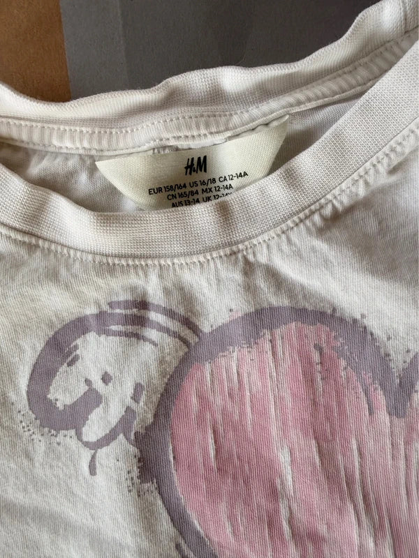 H&M női póló – törtfehér pasztell grafikás XS / 158-164