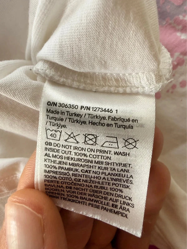 H&M női póló – törtfehér pasztell grafikás XS / 158-164
