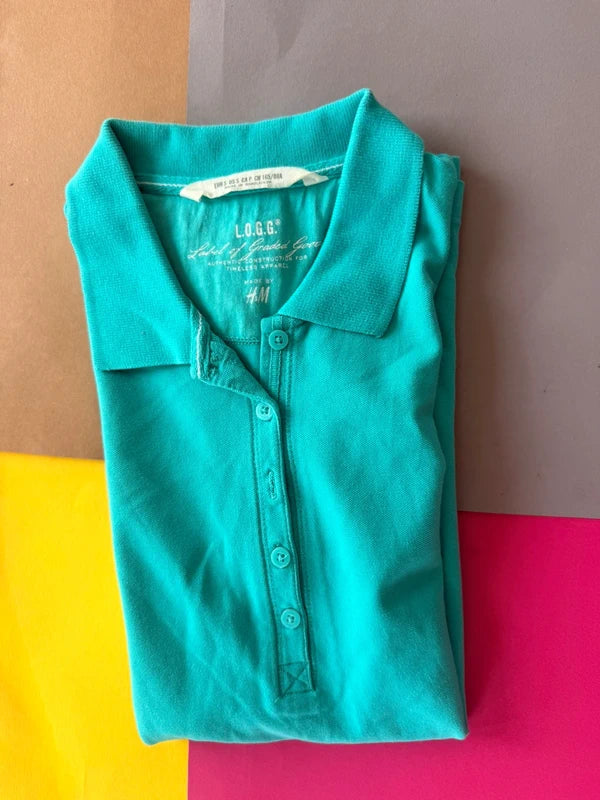 H&M L.O.G.G. női galléros póló – türkiz S