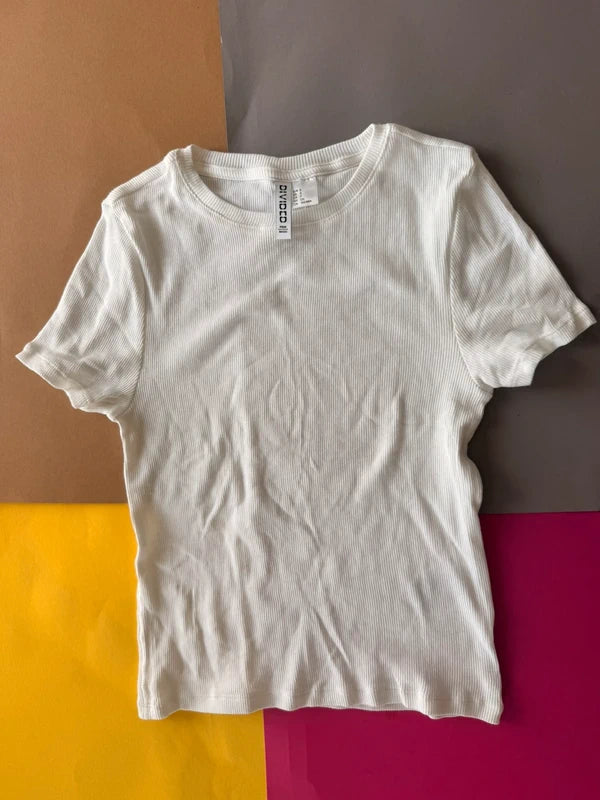 H&M Divided női bordázott póló – fehér S
