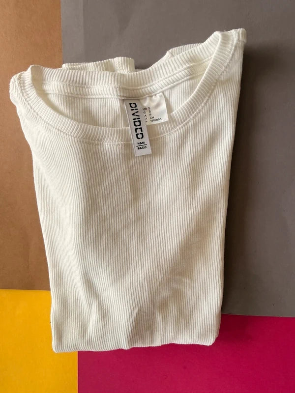 H&M Divided női bordázott póló – fehér S